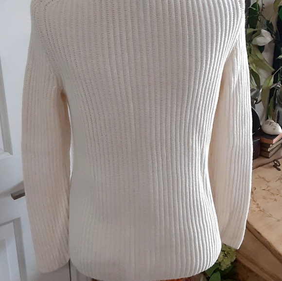 TALBOTS PETITES,  Cotton + Cashmere Blend, COWL NECK Cable Knit Small - Picture 3 of 6